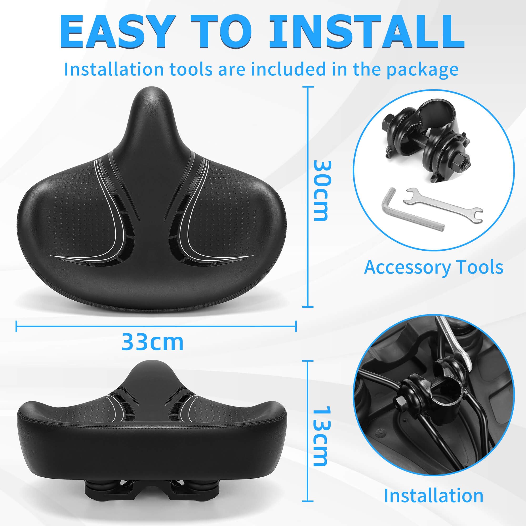 CDYWD Extra Larga Sella Bici Comoda Uomo e da Donna, Sellino Bici Morbido per Antiprostata, Con Sospensione e Comoda Indietro, Ergonomica Sedile Bici per Biciclette da MTB, City Bike, Ebike, Cyclette