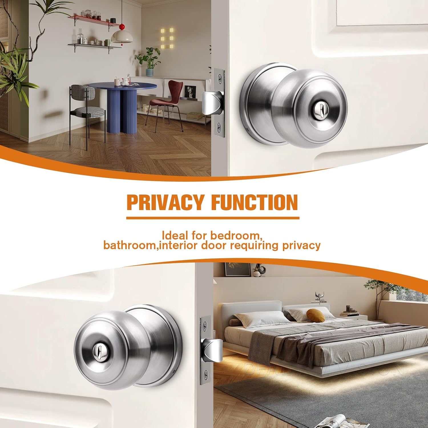 Gobrico Satin Nickel Privay Door Knob Bed and Bathroom Door Lockset Flat Ball 3Pack