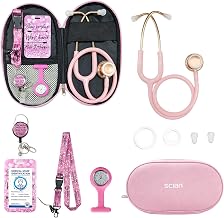 SCIAN Dual‑Head Stethoscope Kit, Portable Carrying Bag with Nurse Watch & ID Badge Holder, Nurse Accessories for Work, for Doctors, Nurses, Medical Students (Pink)