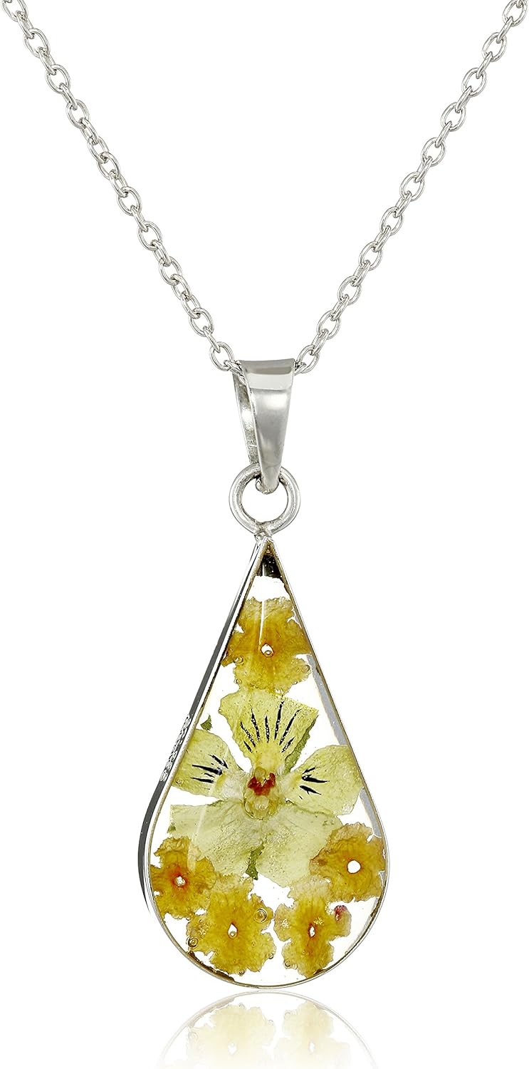Amazon Essentials Sterling Silver/Gold Over Sterling Silver Pressed Flower Pendant Necklace (previously Amazon Collection)