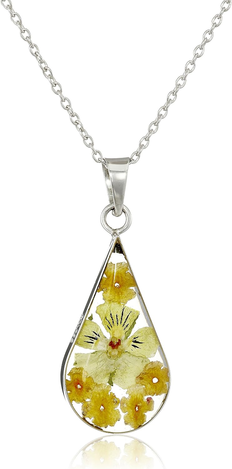 Amazon Collection Sterling Silver/Gold Over Sterling Silver Pressed Flower Pendant Necklace