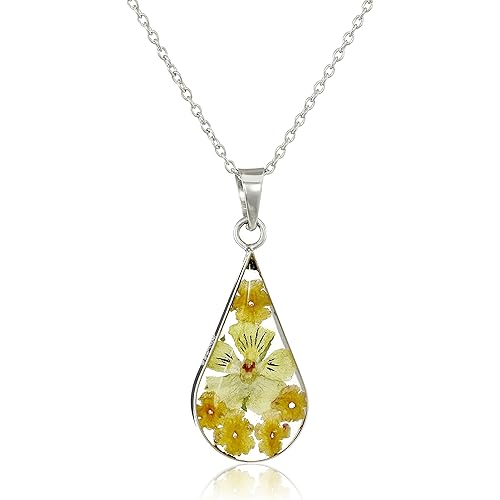 Amazon Collection Sterling Silver/Gold Over Sterling Silver Pressed Flower Pendant Necklace