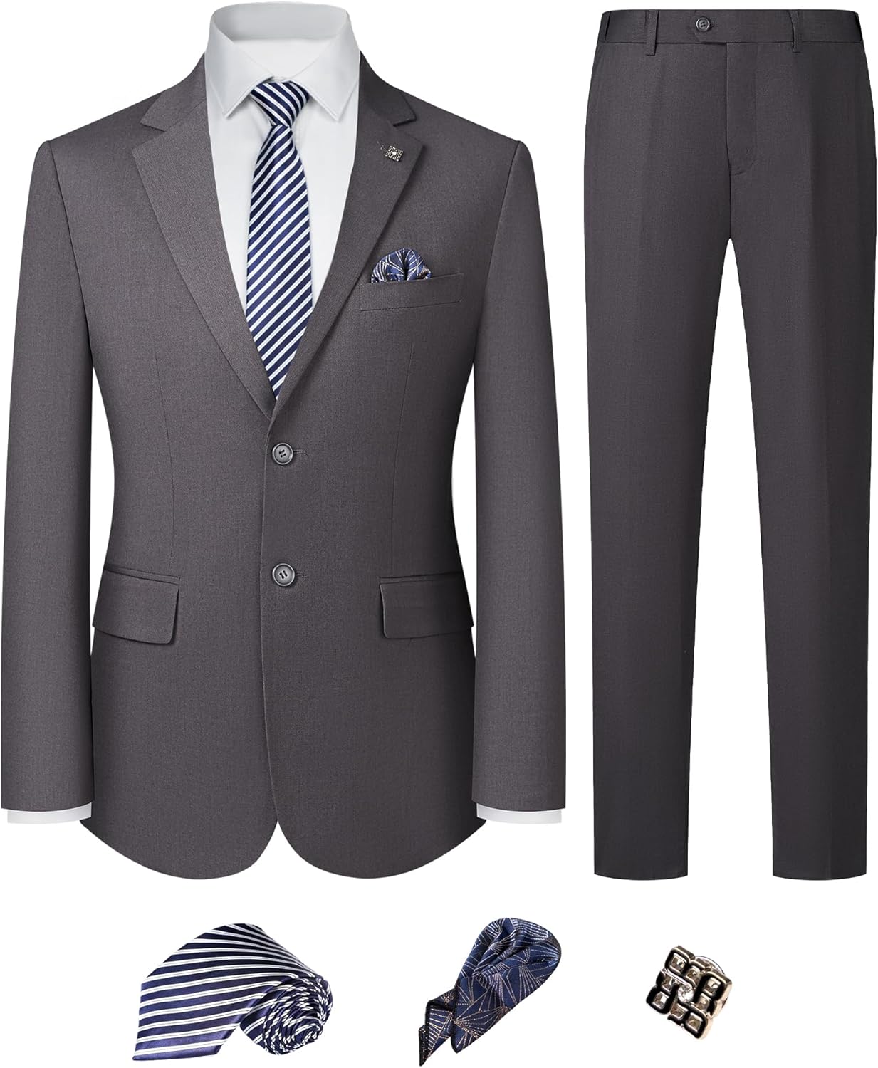 Men’s Slim Fit 2 Piece Suit Set, Stretch & Machine Washable, Single Breasted Business Formal Suit for Office & Wedding Guest