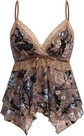 Verdusa Women's Y2K Floral Lace Babydoll Summer Tank Top