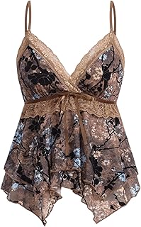 Women's Y2K Crop Tops Mesh Babydoll Lace Cami Floral 2000s Clothing Gothic Going Out Tops