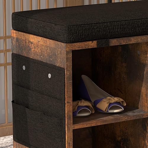 Miniatura 6 de Gyabnw Estante de entrada, almacenamiento con 5 compartimentos, banco con almohadilla de espuma, organizador de zapatos para sala de estar,