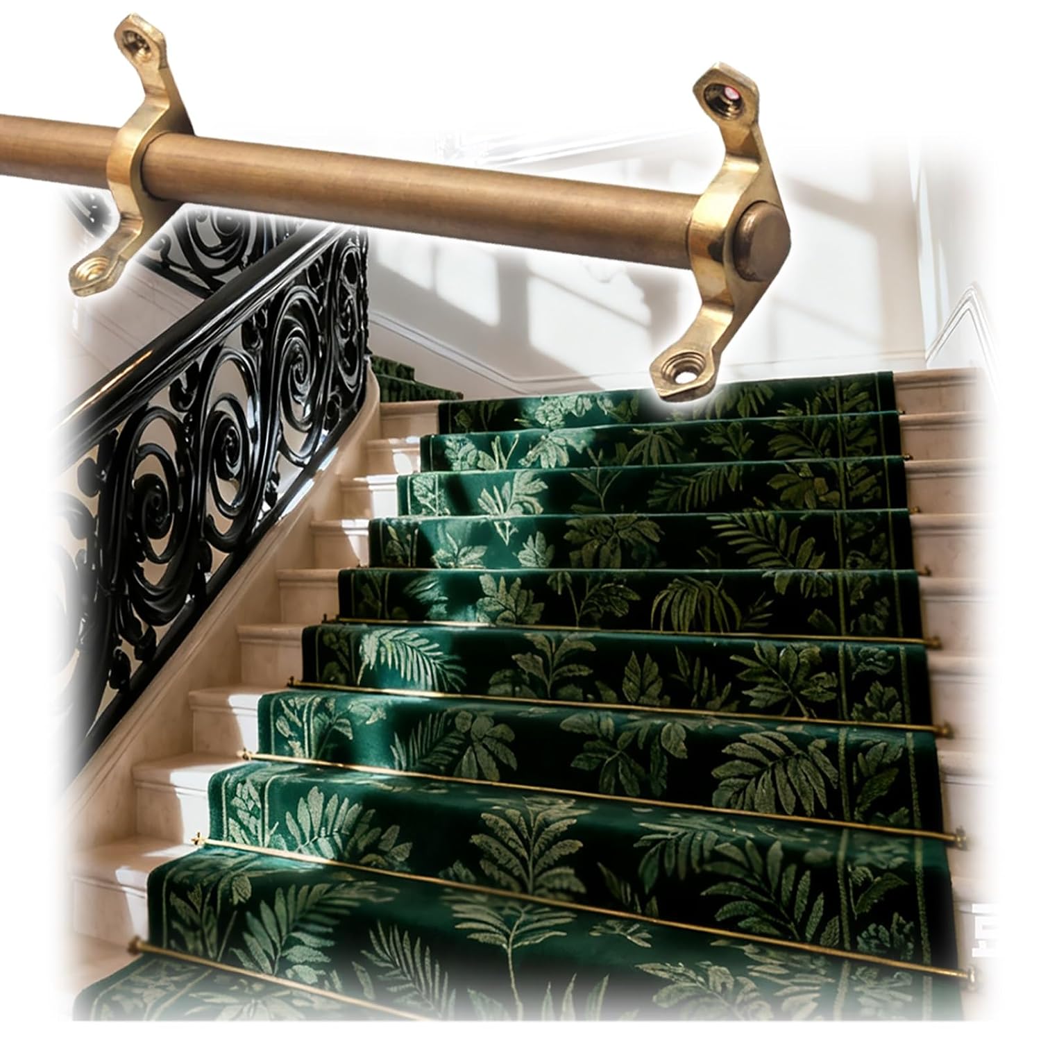 Brass Pole for Fixed Stair Carpet, Customisable DIY Carpets Retaining Bar, Vintage Brass-Coloured Rods with Accessories for Café(16pcs,66cm(26in))