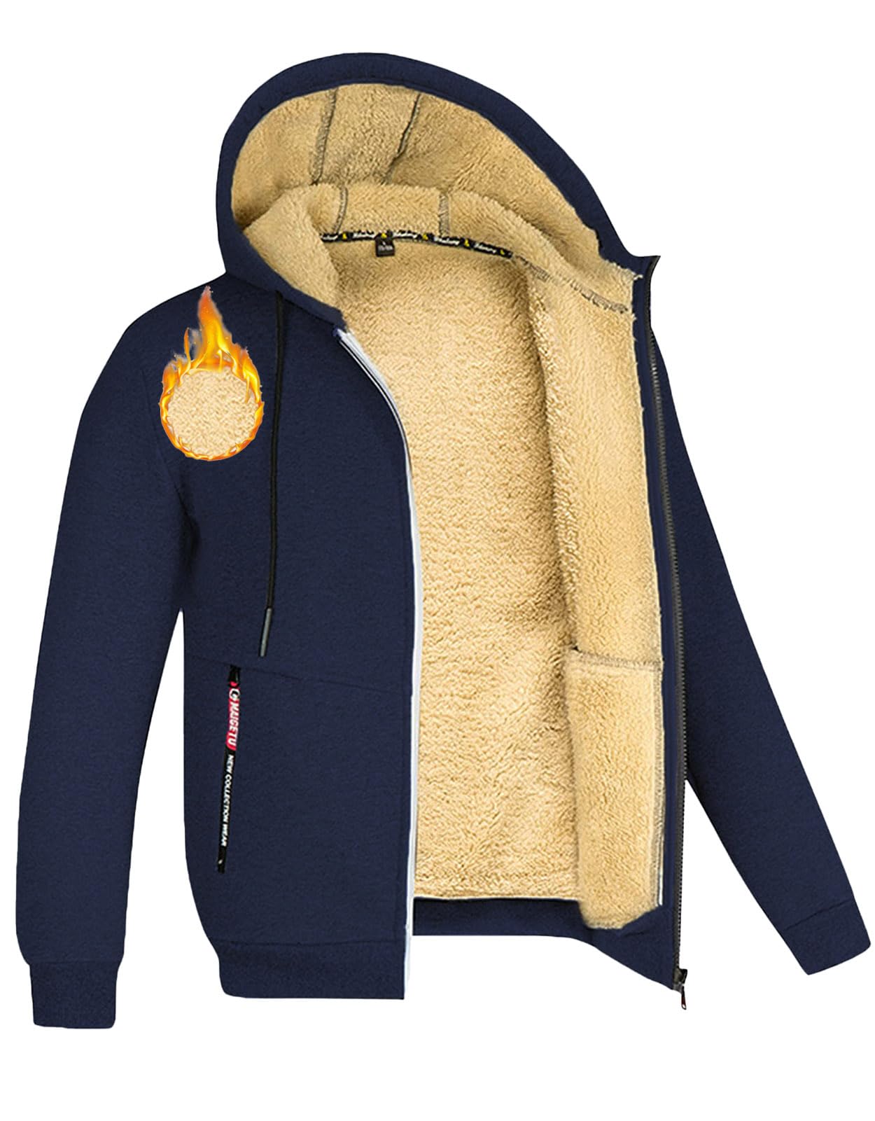 crazy bean Felpa Giacca in Pile Foderata Uomo con Cappuccio Tasche Zip | Giubbotto Invernale Termico, Sportiva Classic Giacche Calda, Palestra Felpati Trekking