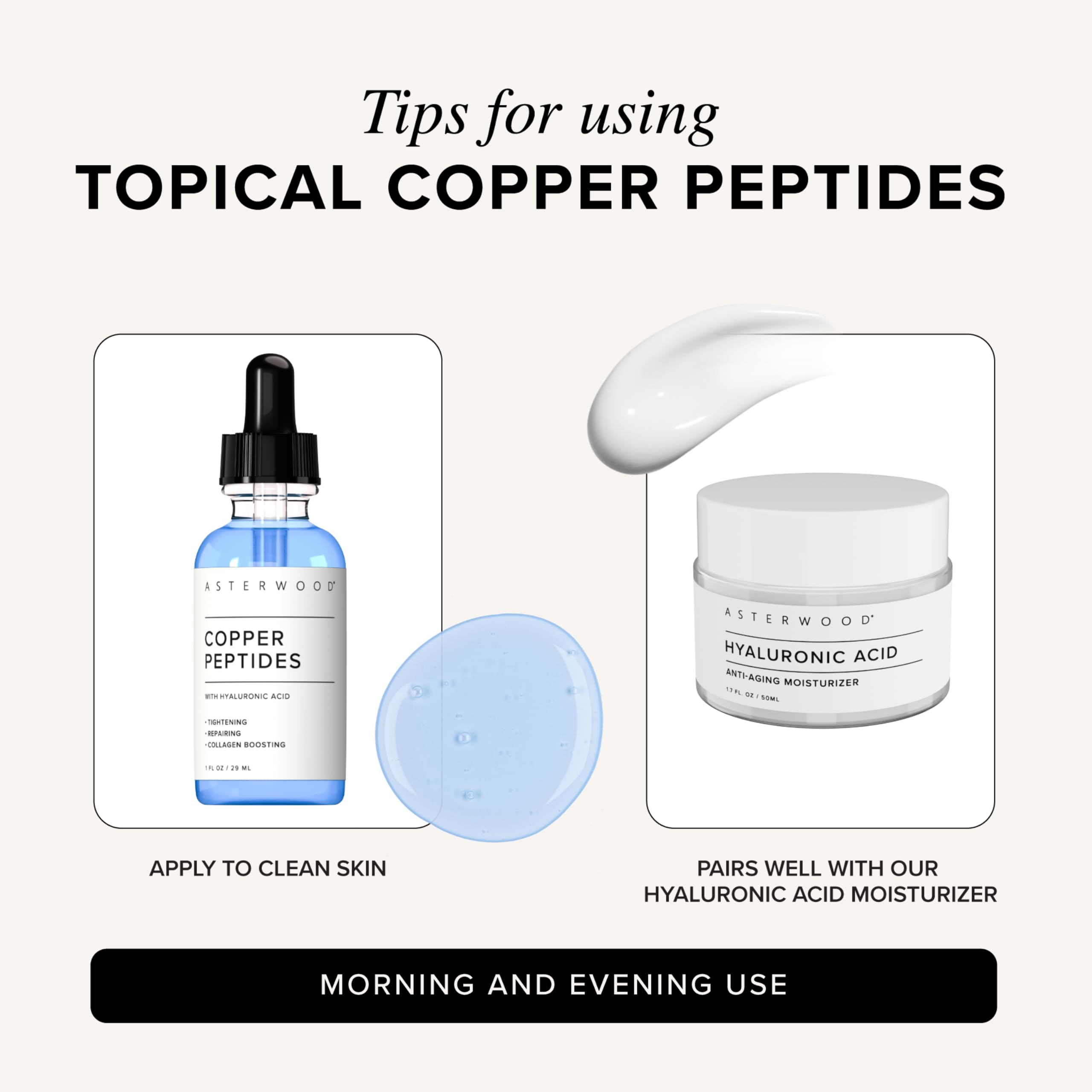 Asterwood Copper Peptides Serum for Face, GHK-Cu Peptide w/Hyaluronic Acid