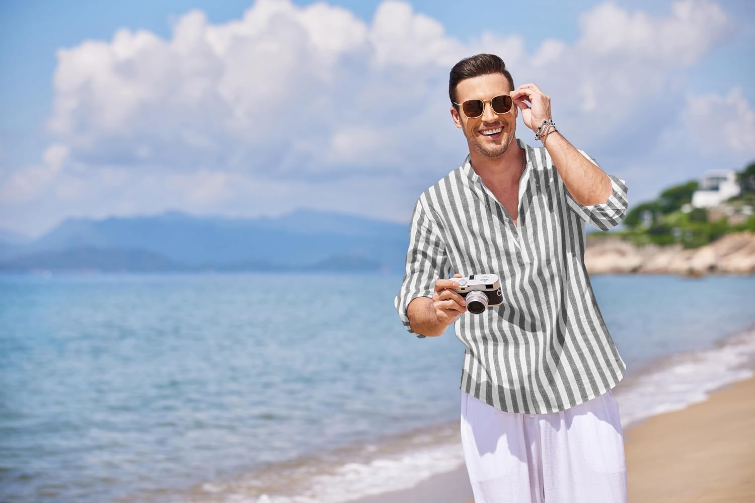 COOFANDY Men's Cotton Linen Henley T-Shirt Long Sleeve Hippie Casual Beach T-Shirts thumbnail