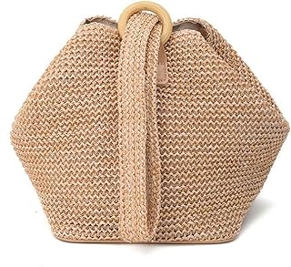 Borse di paglia estive per le donne Borse da viaggio da spiaggia fatte a mano Rafia Borsa a tracolla intrecciata in rattan Borsa piccola a secchiello da donna Borse giornaliere 15x15x17cm