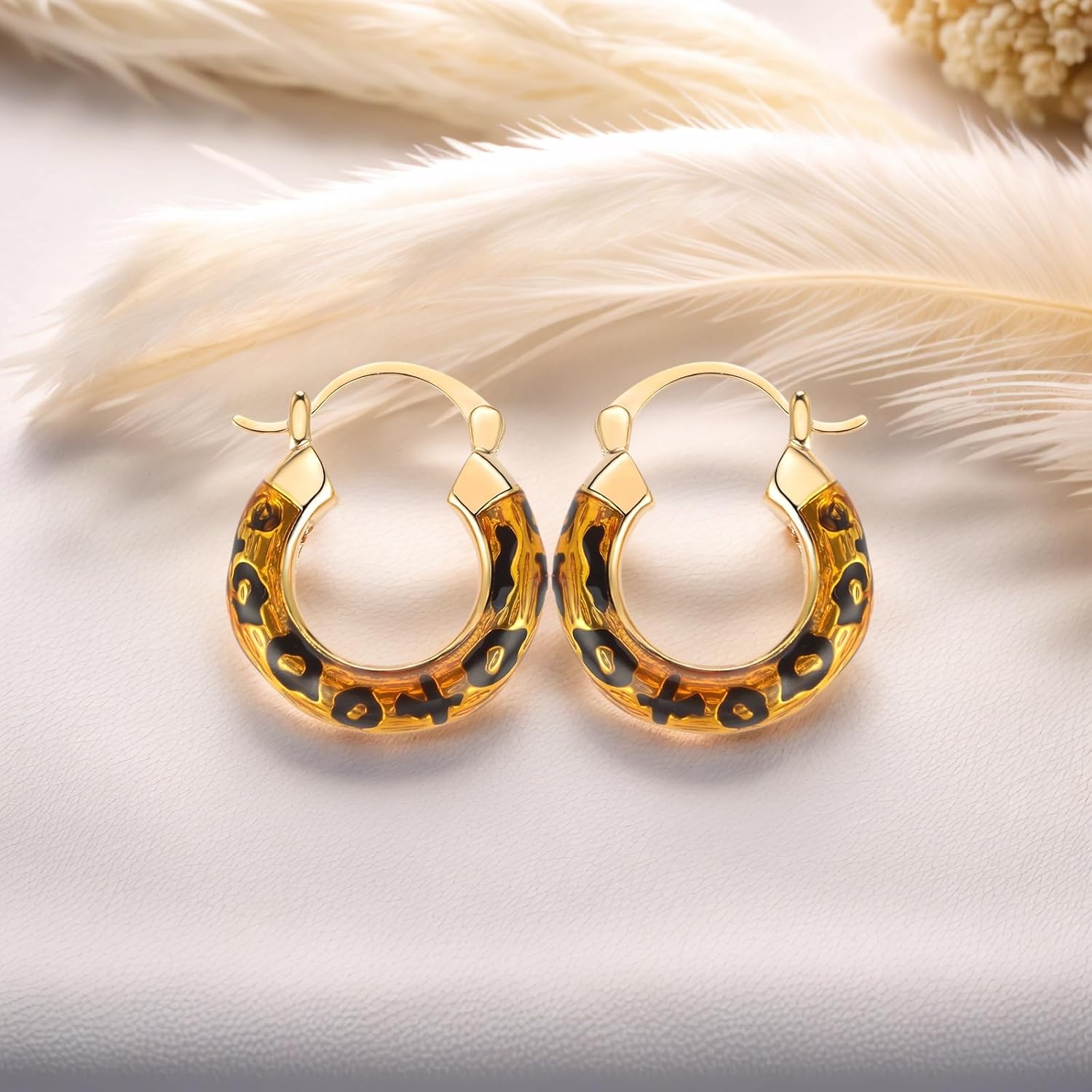 14K Gold Plated Women's Knot Enamel Earrings Geometric Irregular Leopard Print Lightweight Dangle Graffiti Drop Earrings Fashion Jewelry Gifts for Her image 3