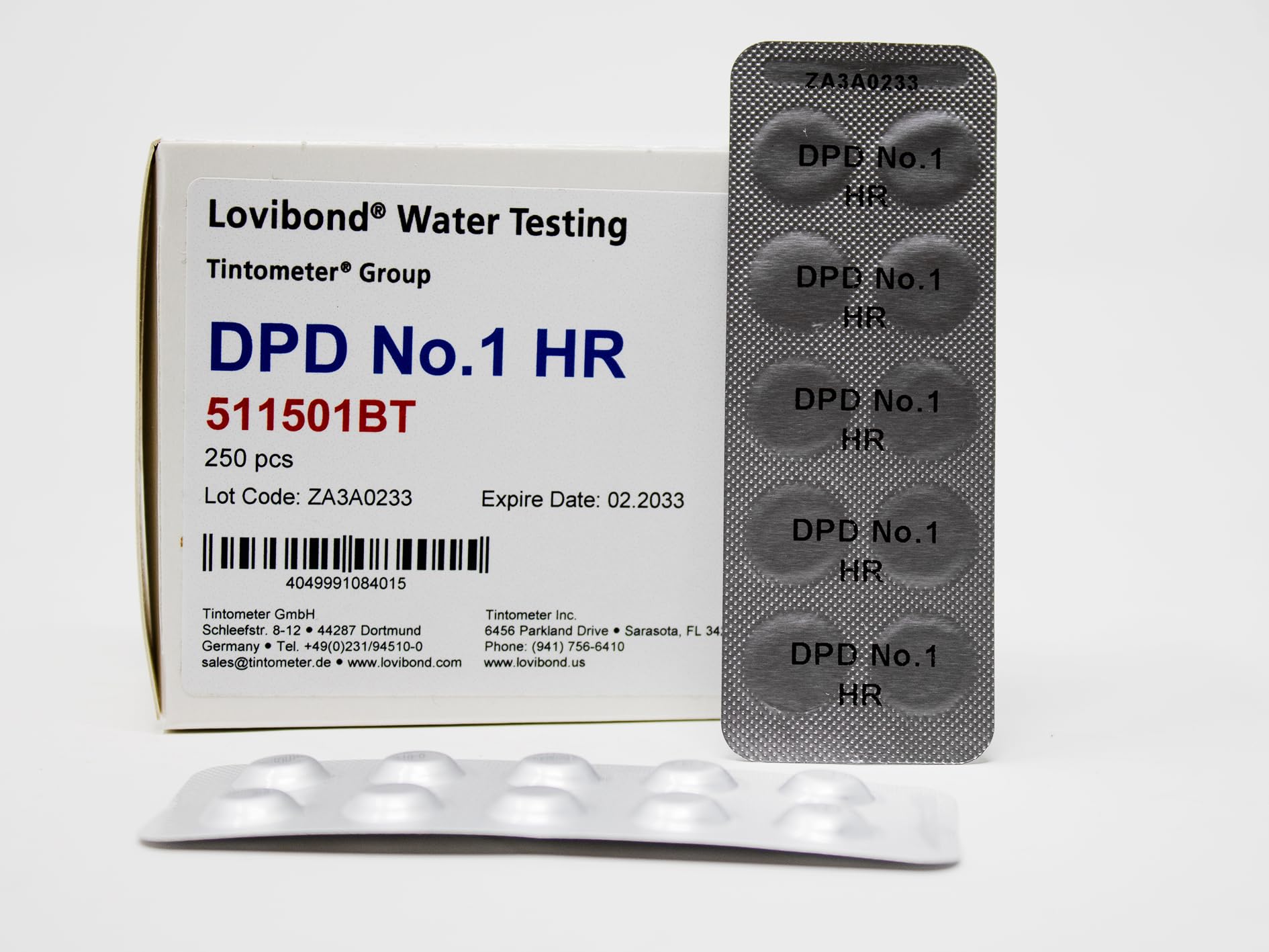 Lovibond DPD 1 High Range pastilles de chlore pour analyse d'eau de piscine en boîte de 250