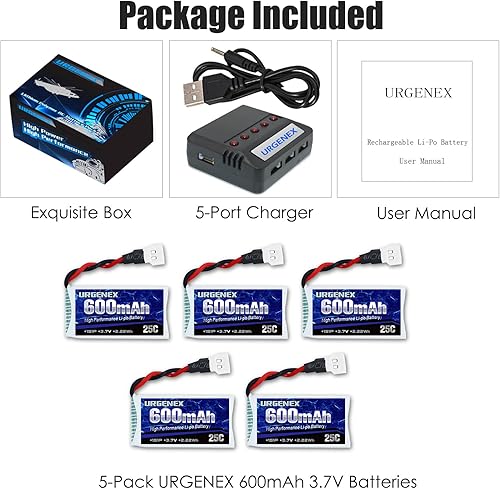 Miniatura 7 de URGENEX 3.7V Lipo Battery 600mah 1S 5PCS Drone Battery with Molex Plug X5 USB Battery Charger for Syma X5C X5C-1 X5 X5SC X5SW H5C V931 S5C S5W SS40