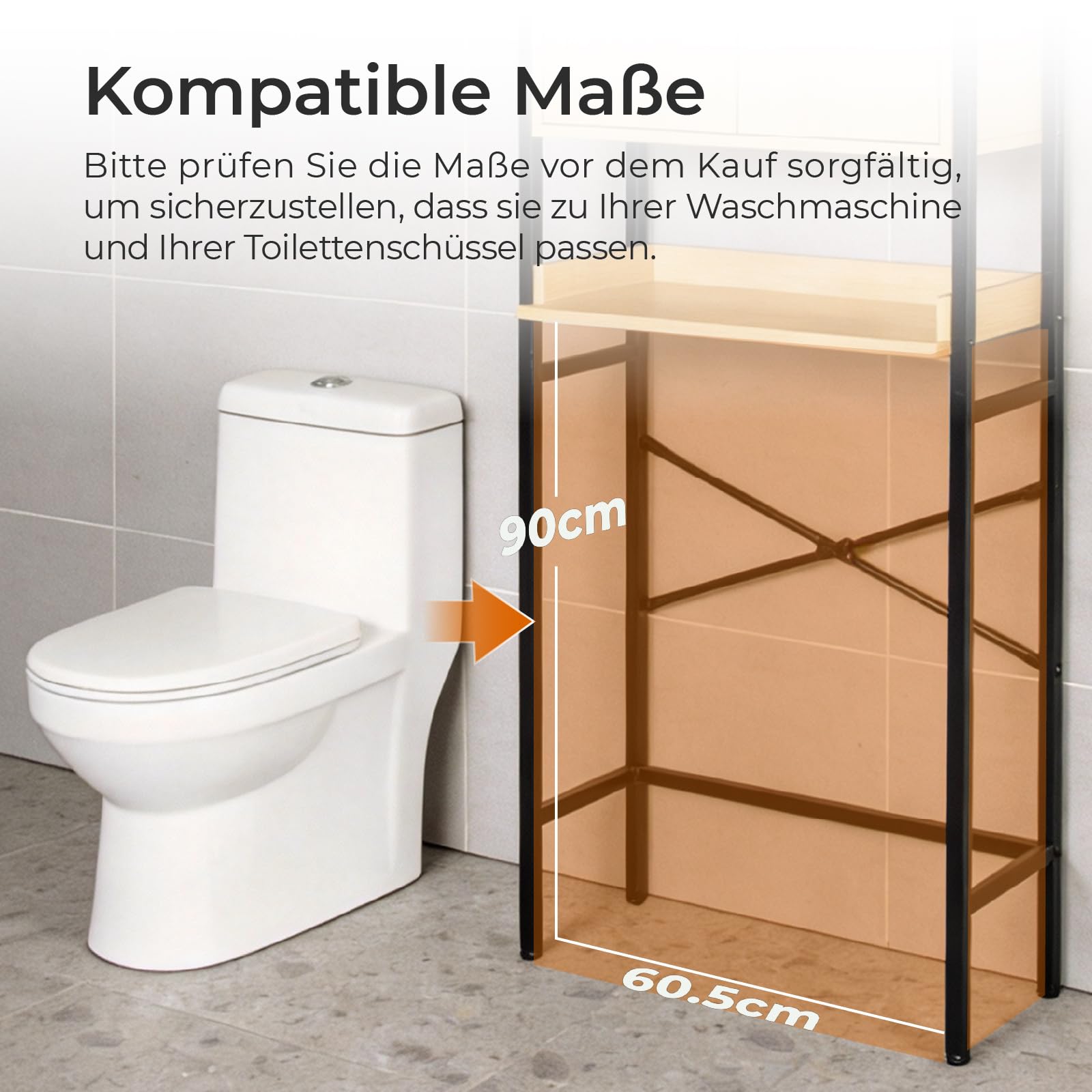 LEADZM Waschmaschinenschrank, Waschmaschinenregal Regal über Waschmaschine | Toilettenregal mit Schrank, Badregal, 64,5 x 30 x 171 cm
