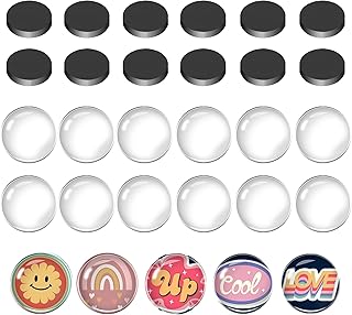 24Pcs DIY Glass Fridge Magnets Kit, 0.7x0.2inch Strong Round Ceramic Ferrite Magnets with Transparent Clear Glass Cabochons for DIY Craft, Refrigerator, Whiteboard, Office, Decoration