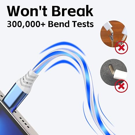 3-Pack 3.3FT USB C Charging Cables, Flowing Light Up Charger Cord, Compatible with Samsung Galaxy, iPhone 16/15, iPad, and More (Blue, Green, Pink with Red Light)