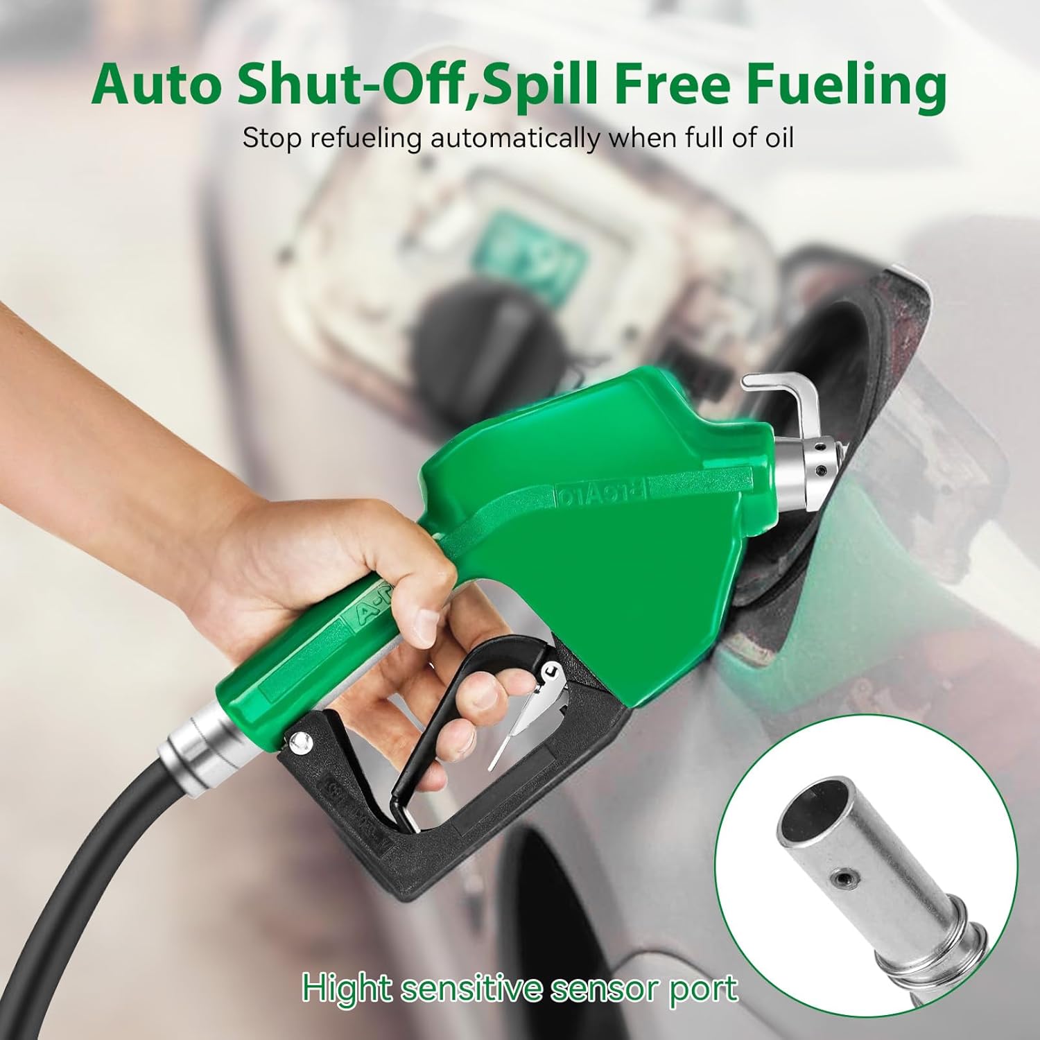 Shearly 3/4" NPT Automatic Fuel Nozzle with Hanging Hook, 3-speed Padlock, Auto Shut Off Gas Pump Nozzle Max Flow Rate 16 GPM,13/16"Spout for Gasoline, Diesel