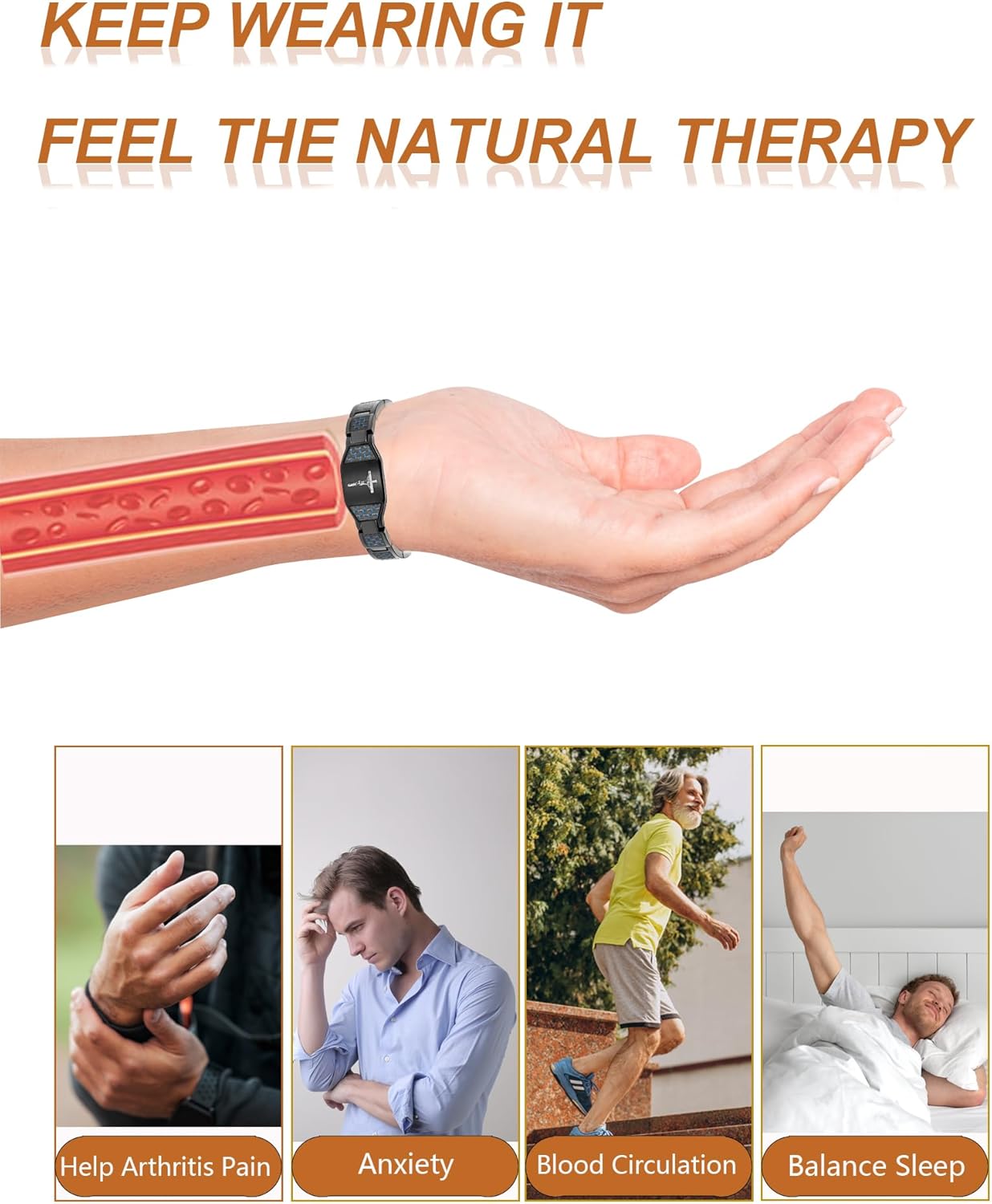 Magnetic Bracelet for Men, Christian Cross Jesus Stainless Steel Magnetic Therapy Bracelets, （Black） - Image 4