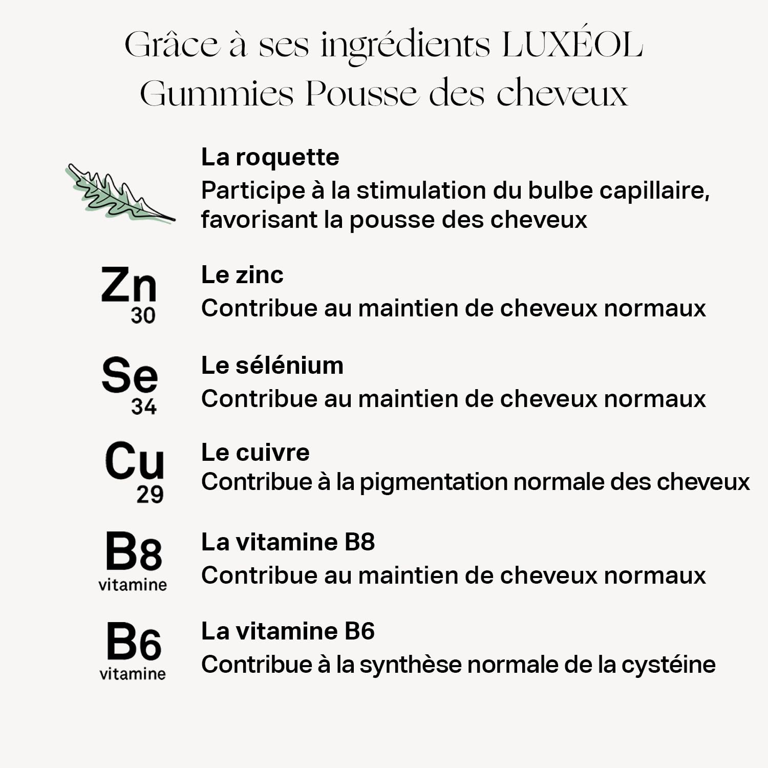 Luxéol - Gummies Pousse Cheveux - Complément Alimentaire - Stimule Le Bulbe Capillaire - Plante, Minéraux, Vitamines - Arôme Fraise, Sans Sucres - Fabriqué En France - Programme 1 mois - 60 Gummies
