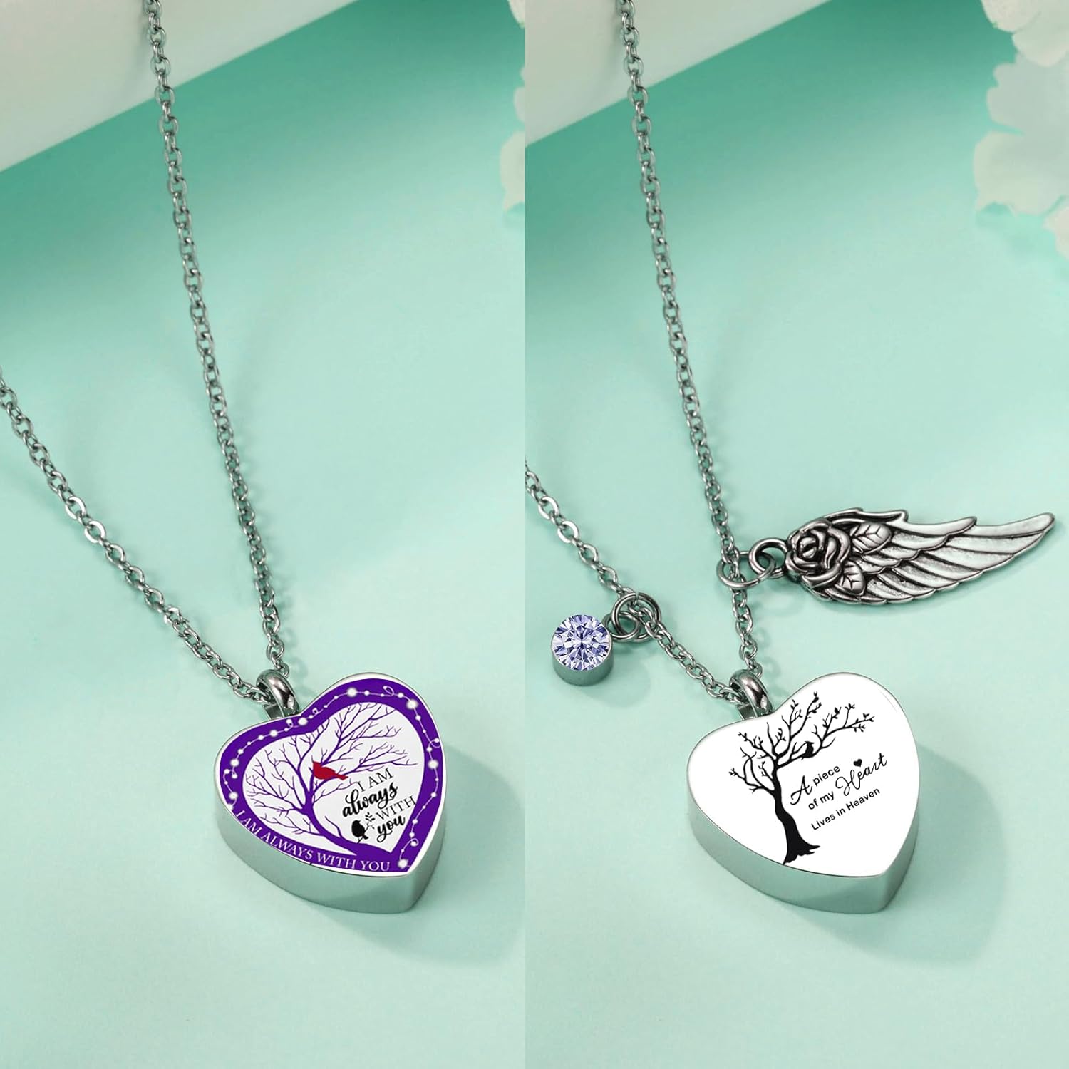 RIPFEVURN Small Mini Urns for Human Ashes Keepsake Adult Female Male Tree of Life Cremation Jewelry Urn Necklaces for Ashes for Women Men Set of 6(Purple)