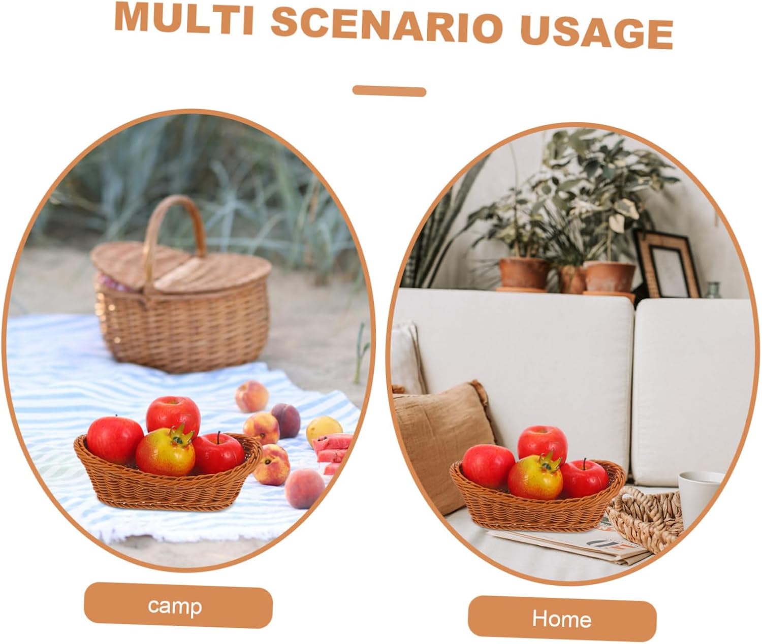 Plastic Woven Storage Baskets 2pcs, Imitation Rattan, Food Holder
