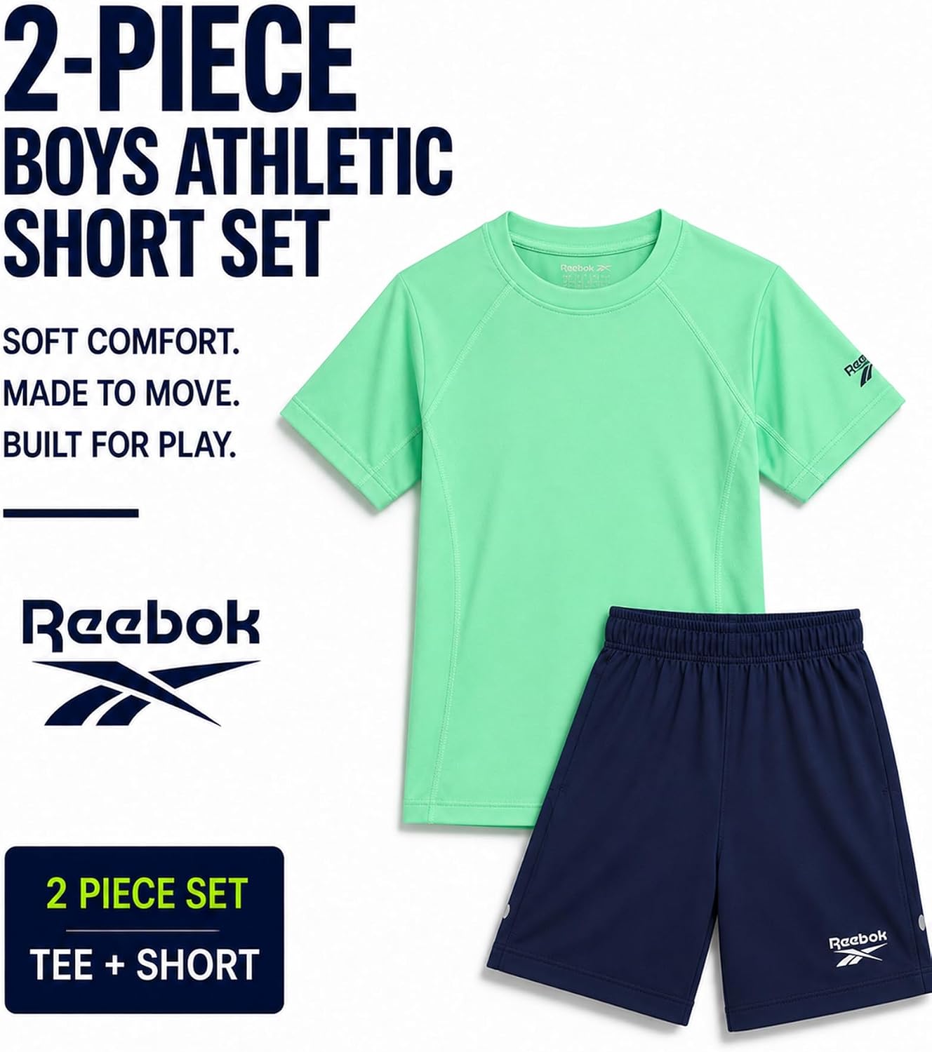 Reebok Toddler Boys Short Set - 2 Piece Summer Outfit with T-Shirt and Shorts - Activewear Clothes for Toddler & Little Boys