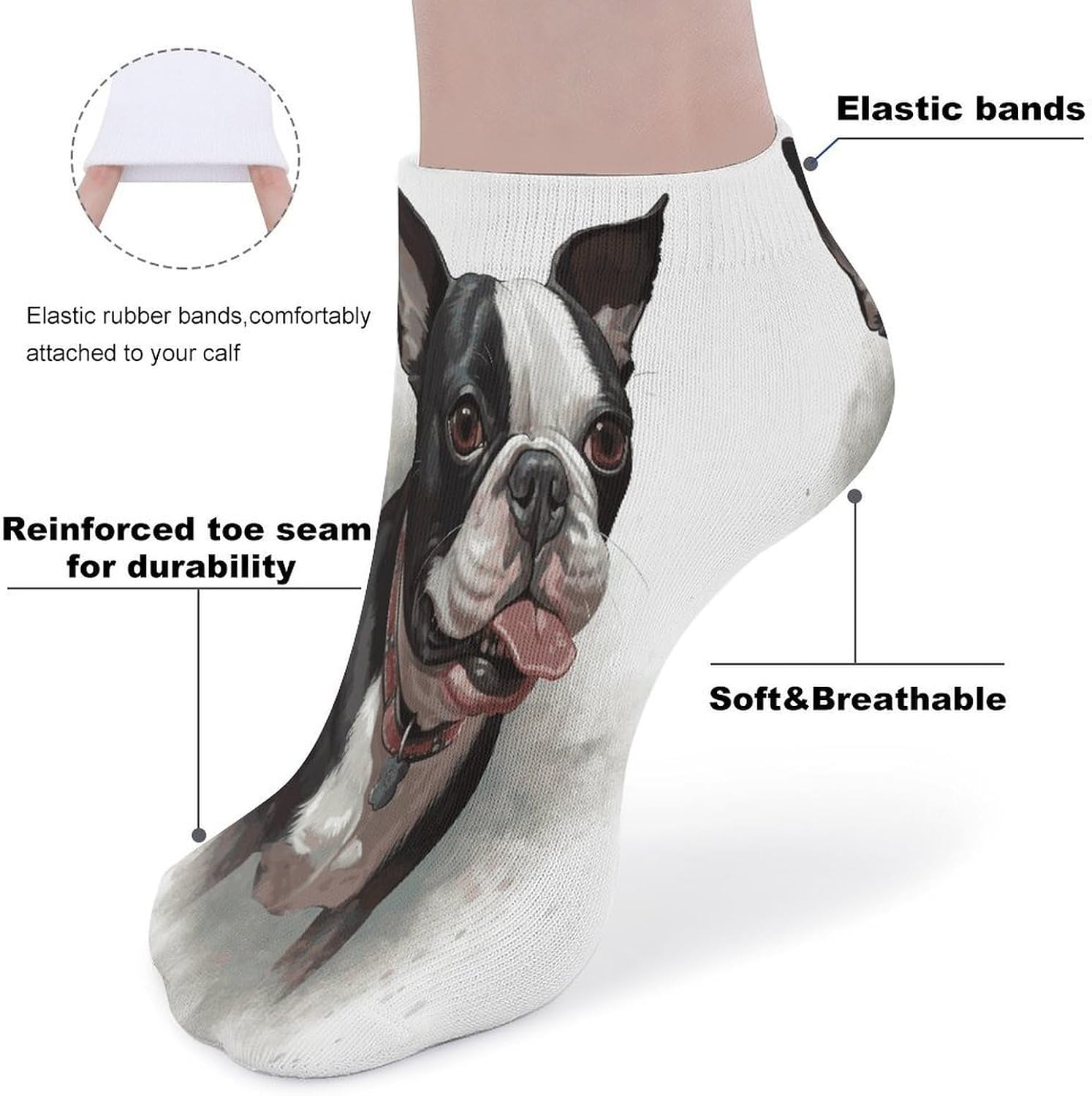 Boston Terrier Ankle Sock Low Cut Socks Tube Socks for Sports