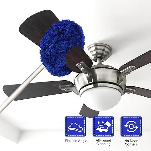 Miniatura 2 de Limpiador de ventilador de techo reutilizable de microfibra para ventilador de techo, limpiador extraíble con poste de extensión que se ajusta de 13