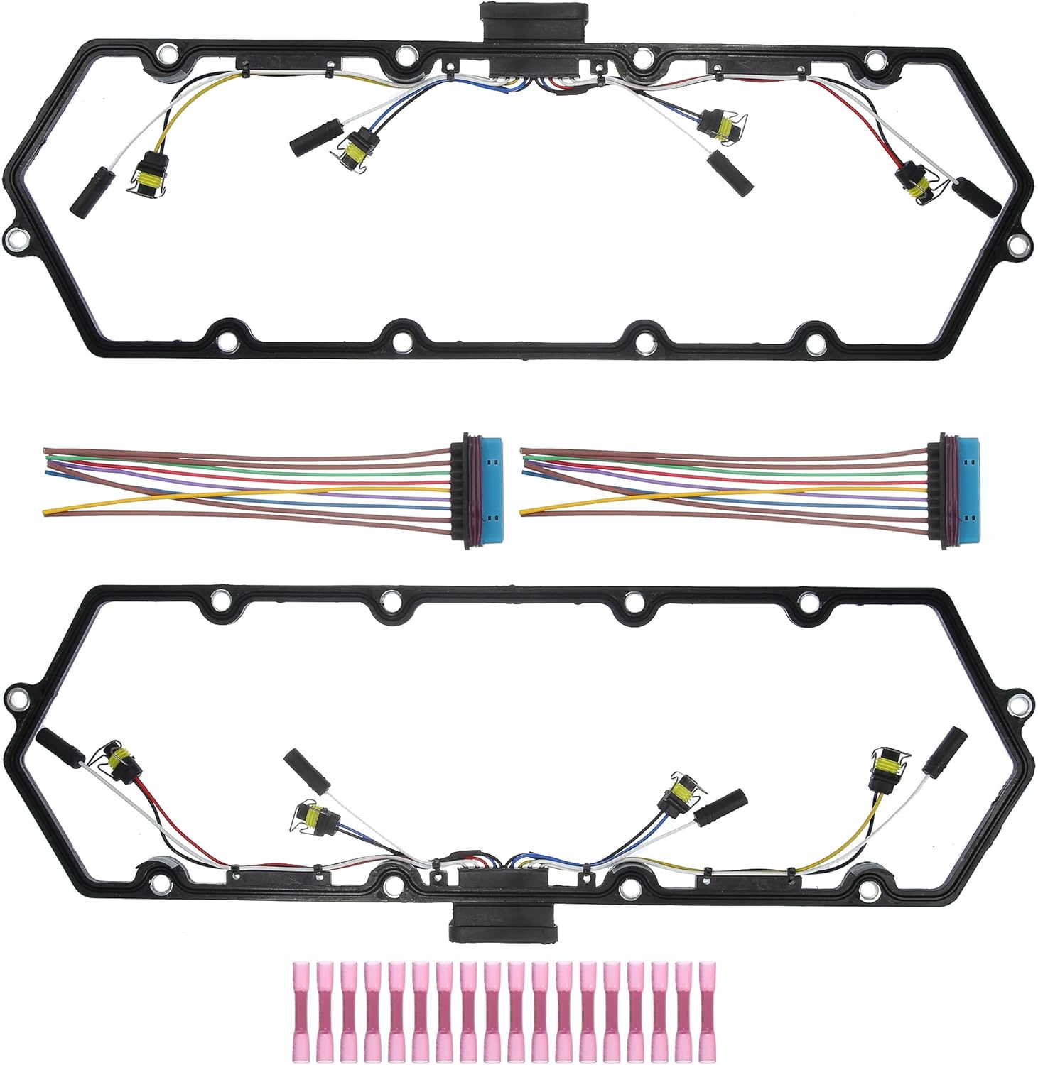Valve Cover Gaskets W/Fuel Injector Glow Plug Injector Harness Pigtail Kit for Ford E-350 Club Wagon 2003 / Metal / 2 Set/Black