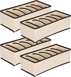Kit 4 Organizadores de Gaveta Closet Guarda Roupa Intima Cueca Calcinha Sutiã 6 Divisórias (Marfim)