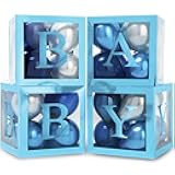 Baby Shower Boxes with Letters – Metallic Blue Boxes with Metallic Blue and Silver Balloons – 44-Piece Gender Reveal & Party Decoration Set by Vellax