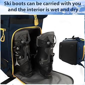 Hp hope Ski Backpack with Helmet Compartment 70L Large Capacity Ski Boot Bag for Skiing Waterproof Rucksack for Snowboarding for Ski Boots Skates Snowboard