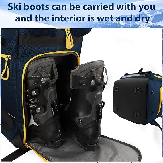 Hp hope Ski Backpack with Helmet Compartment 70L Large Capacity Ski Boot Bag for Skiing Waterproof Rucksack for Snowboarding for Ski Boots Skates Snowboard
