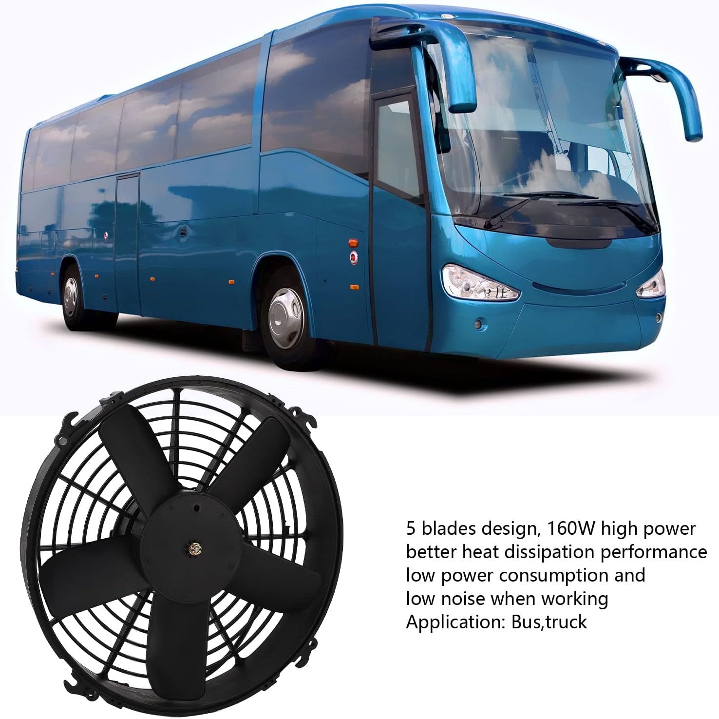 330mm Condenser Electric Cooling Fan, Buses Condenser Radiator, Car Air Conditioning Fan with Five Blade for Buses Trucks 24V 160W