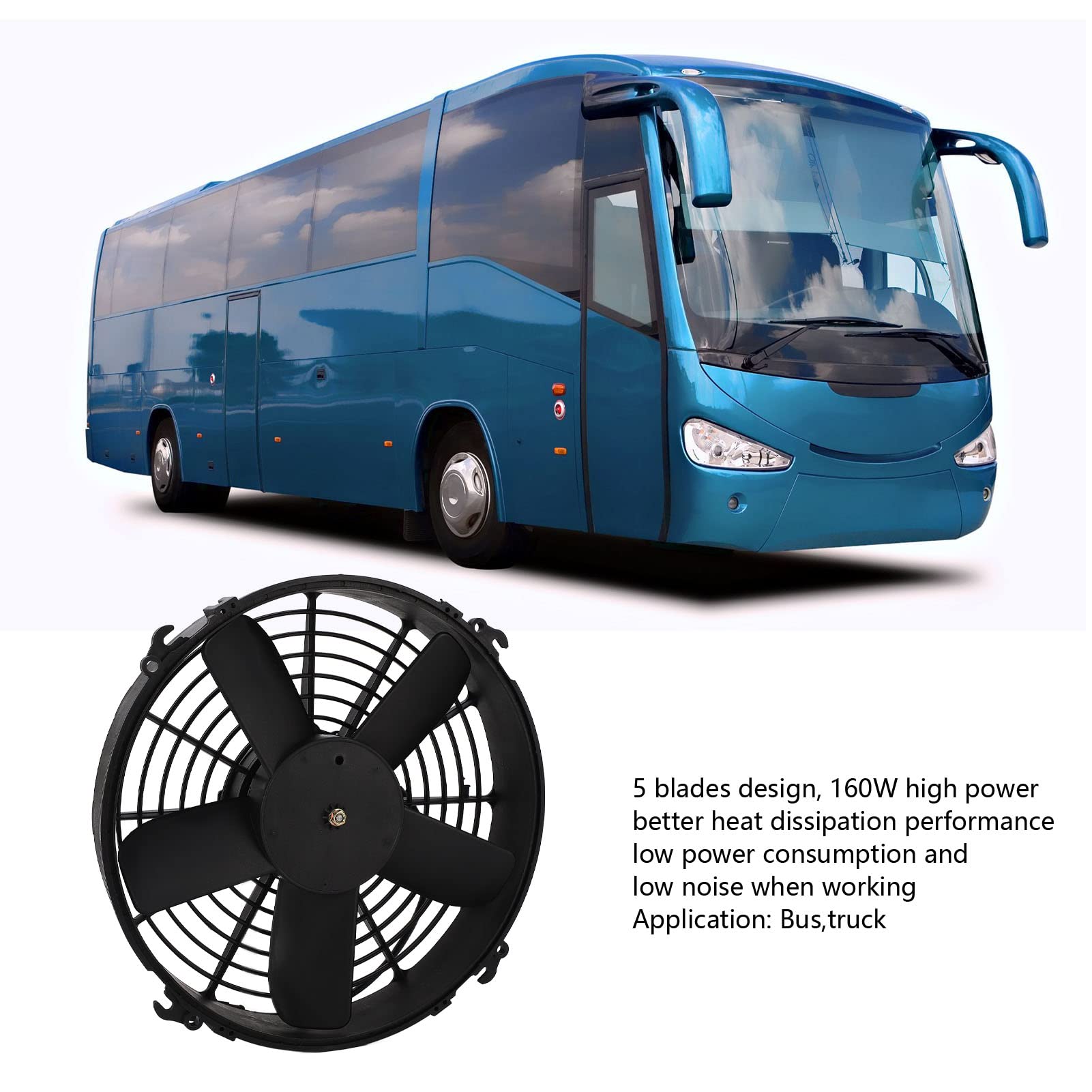 330 Mm AC-Kondensator, Elektrischer Lüfter, 24 V, 160 W, Hohe Leistung, Fünf Flügel, Klimaanlage, Kühlerlüfterbaugruppe für Busse, LKWs
