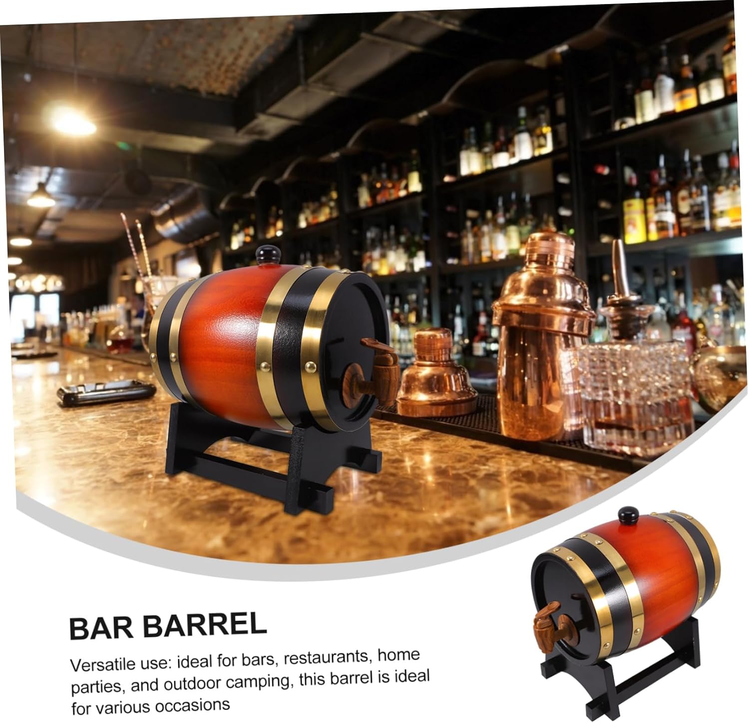 Cabilock Wooden Wine Barrel with Stand and Tap Small Whiskey Barrel Decanter Tabletop Beverage Dispenser for Home Parties with Spigot