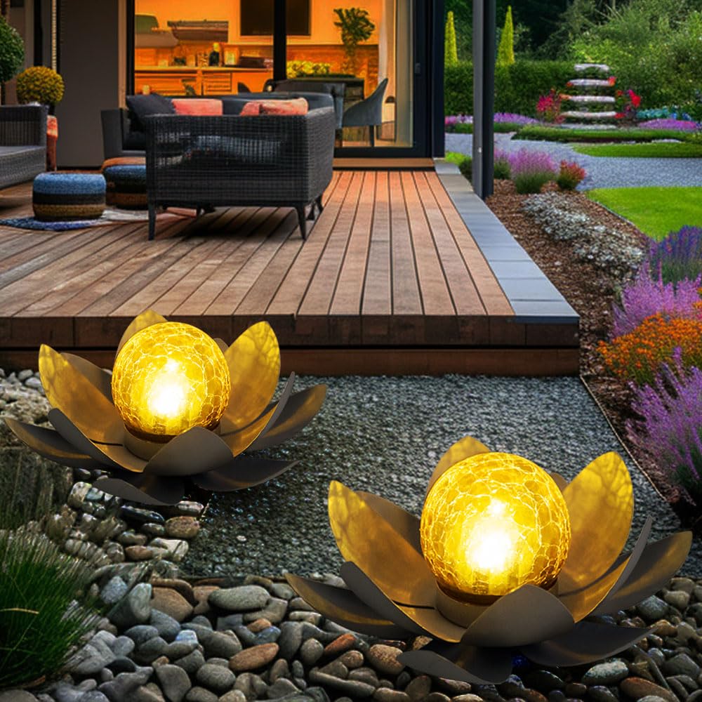 2er Set LED Solar Außen Lampen Lotus Blumen Garten Beleuchtung Seerosen Design Leuchten 25 cm