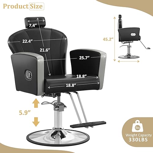 Miniatura 51 de KIGOTY Silla de salón para estilista, silla reclinable con bomba hidráulica, sillas giratorias de 360 grados con reposapiés y reposacabezas