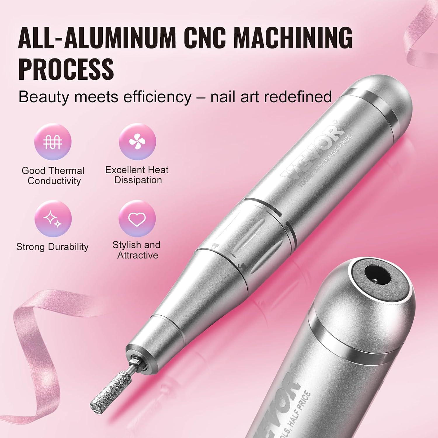 VEVOR Portable Electric Rechargeable Nail Drill, 35,000RPM Cordless Nail E File Machine, LCD-Display Acrylic Gel Grinder Tool for Manicure Pedicure Carve Polish with 6 Bits and 50PCS Sanding Bands
