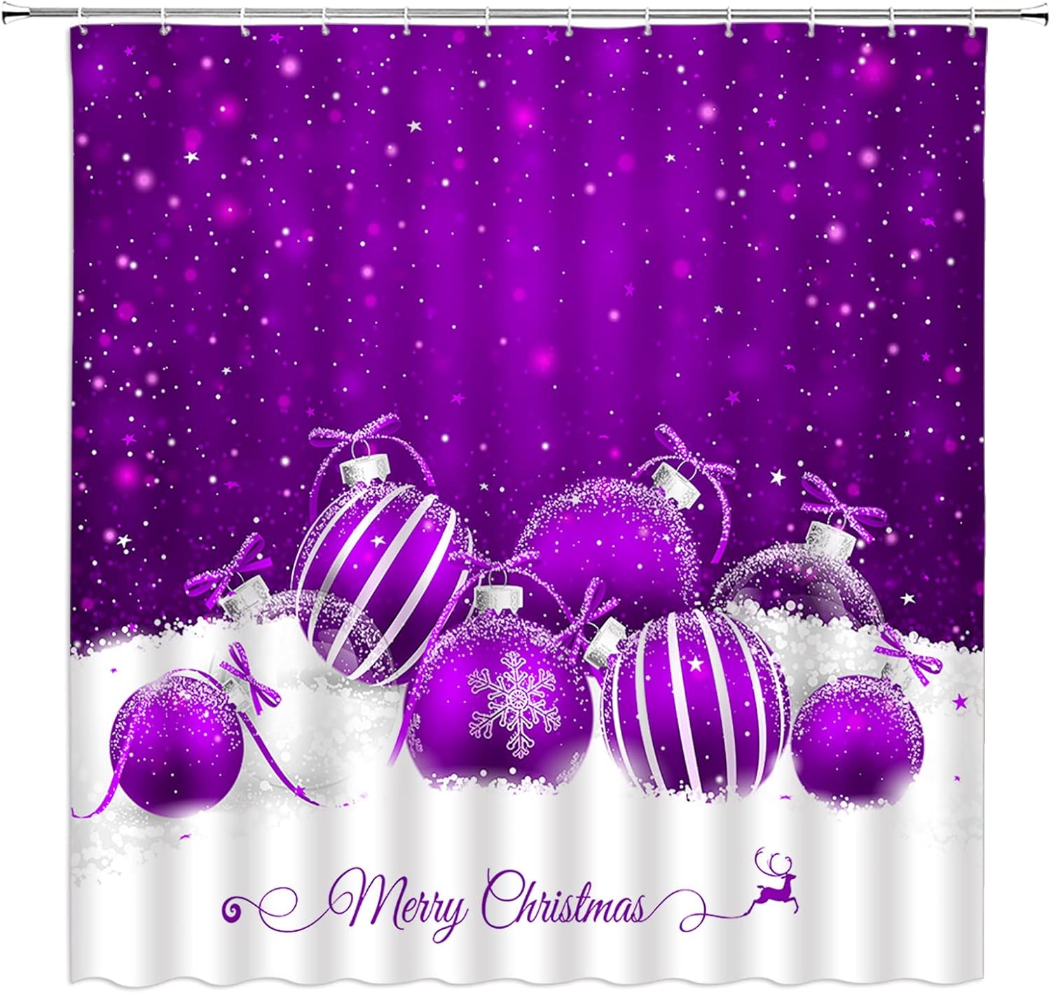 Merry Christmas Shower Curtain Purple Dream Xmas Balls Star