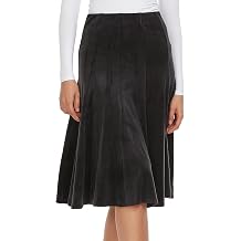 Womens Velour Panel Midi Skirt 27 Inch Length, Elastic Waist, A-Line Pleated Skirt, Soft Comfortable Fit and Flare