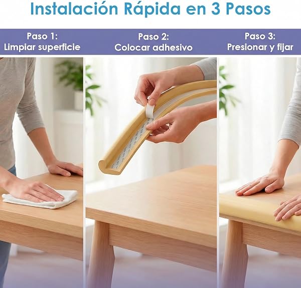 Protector de Bordes Bebé 2 Metros – Protector Bordes Mesa y Muebles con Espuma Antigolpes – Protector Esquinas Bebé con Adhesivo Fuerte – Seguridad Infantil para Mesas, Estanterías y Camas (Beige) - 4