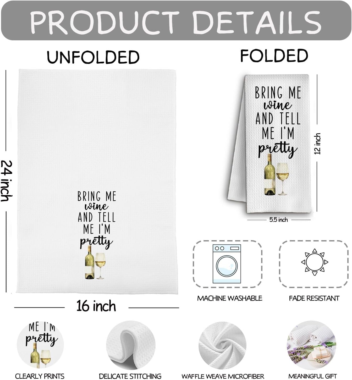 Funny Wine Kitchen Towels, Gifts for Wine Lovers Drinkers Dish Tea Towels, Wines Gifts for Women Men Decorative Hand Towel for Kitchen Bar Cart, 16x24 Inch Set of 2 - Image 6