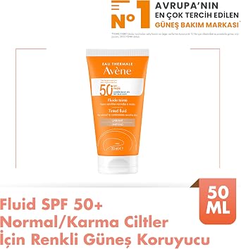 Avène Tinted Fluid SPF 50+ Normal ve Karma Ciltler için Yüksek Korumalı Renkli Yüz Güneş Kremi 50 ml