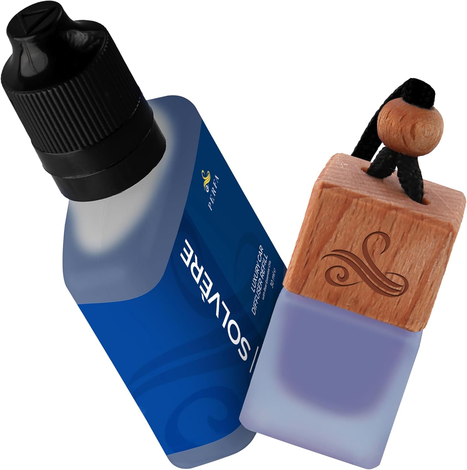 Solvère Gift Set with Refill Bottle | Automotive Air Fresheners with Solvère Fragrance | Strong Car Perfume | Odour Eliminating Car Air Fresheners by Perfa