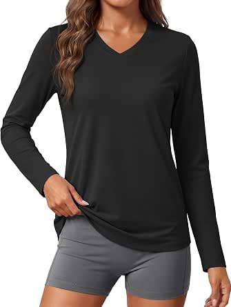 MAGCOMSEN Sun Shirts for Women Long Sleeve SPF Shirt V-Neck UPF 50+ UV Protection Quick Dry Top for Workout Hiking Swim