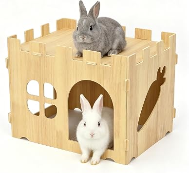 rloao Large Wooden Rabbit House and Hideout, 40 x 30 x 30 cm
