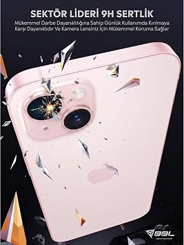 Babilden iPhone 15/15 Plus İle Uyumlu Kamera Lens Koruyucu Alüminyum Alaşım Çerçeveli Telefon Lensi Temperli Cam Koruma (Pembe)
