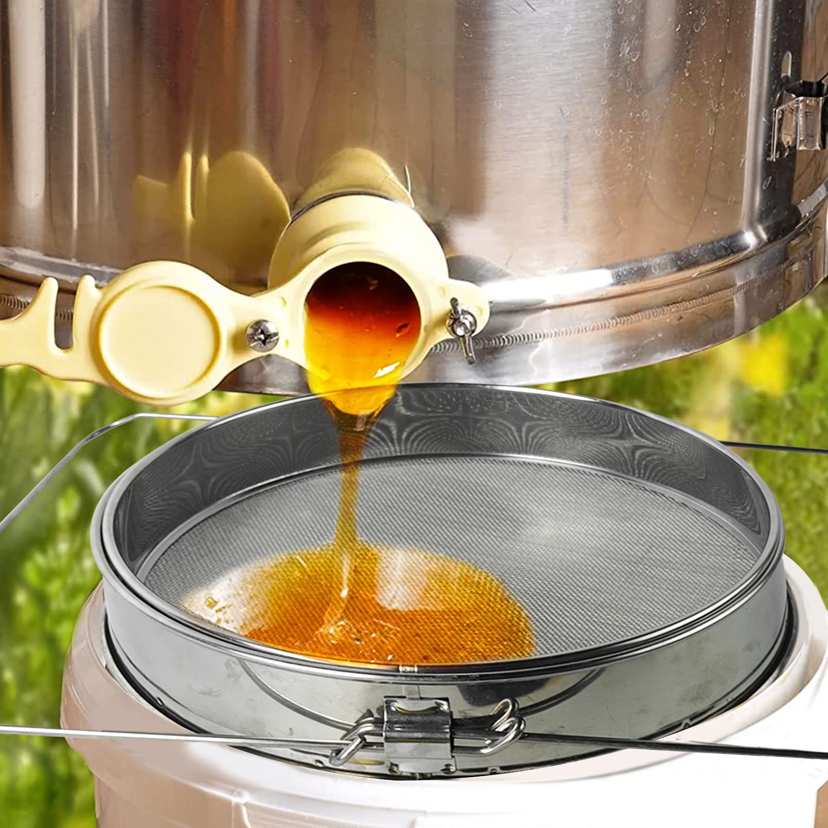 Lwuint Großes Doppelsieb 5 Gallonen Eimer Honigsieb, Premium Edelstahl Honigfilter Spüle Sieb für Honig, Obst, Gemüse